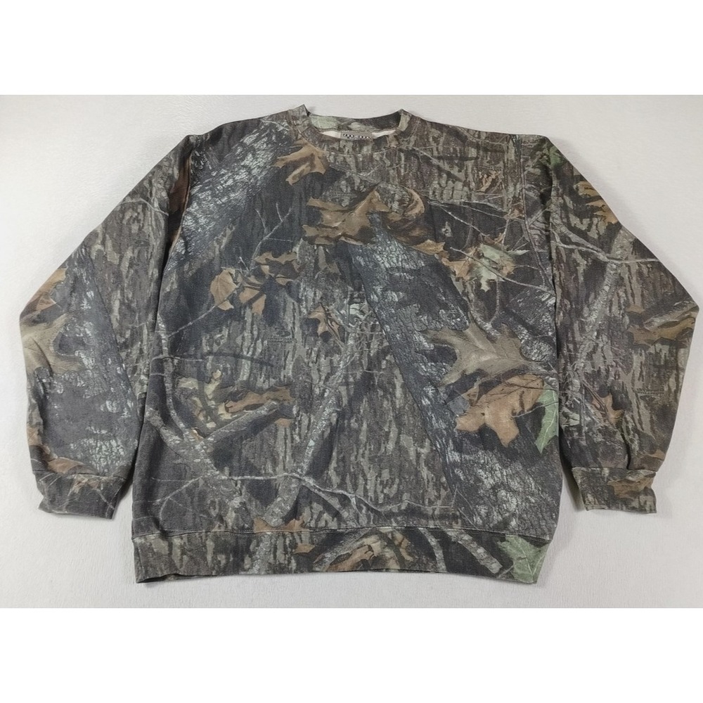 Vintage Jerzees Outdoors Sweatshirt Mens Large Brown Camo Mossy Oak Hunting 90s